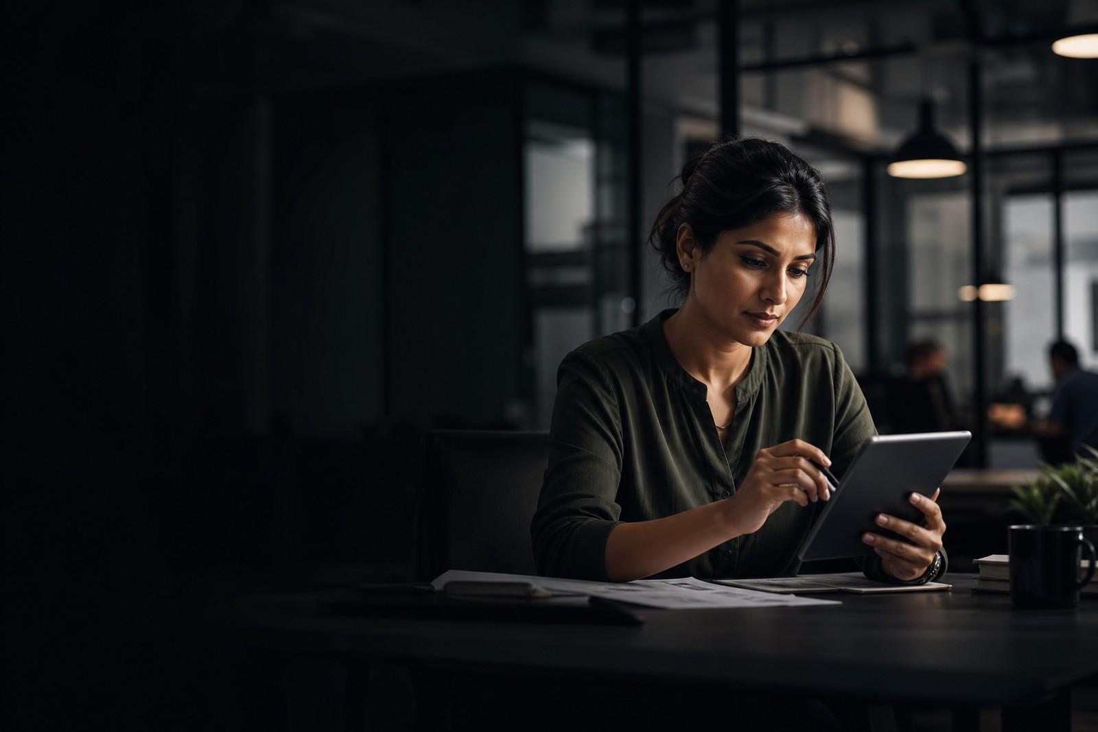 South Asian female contractor with tablet