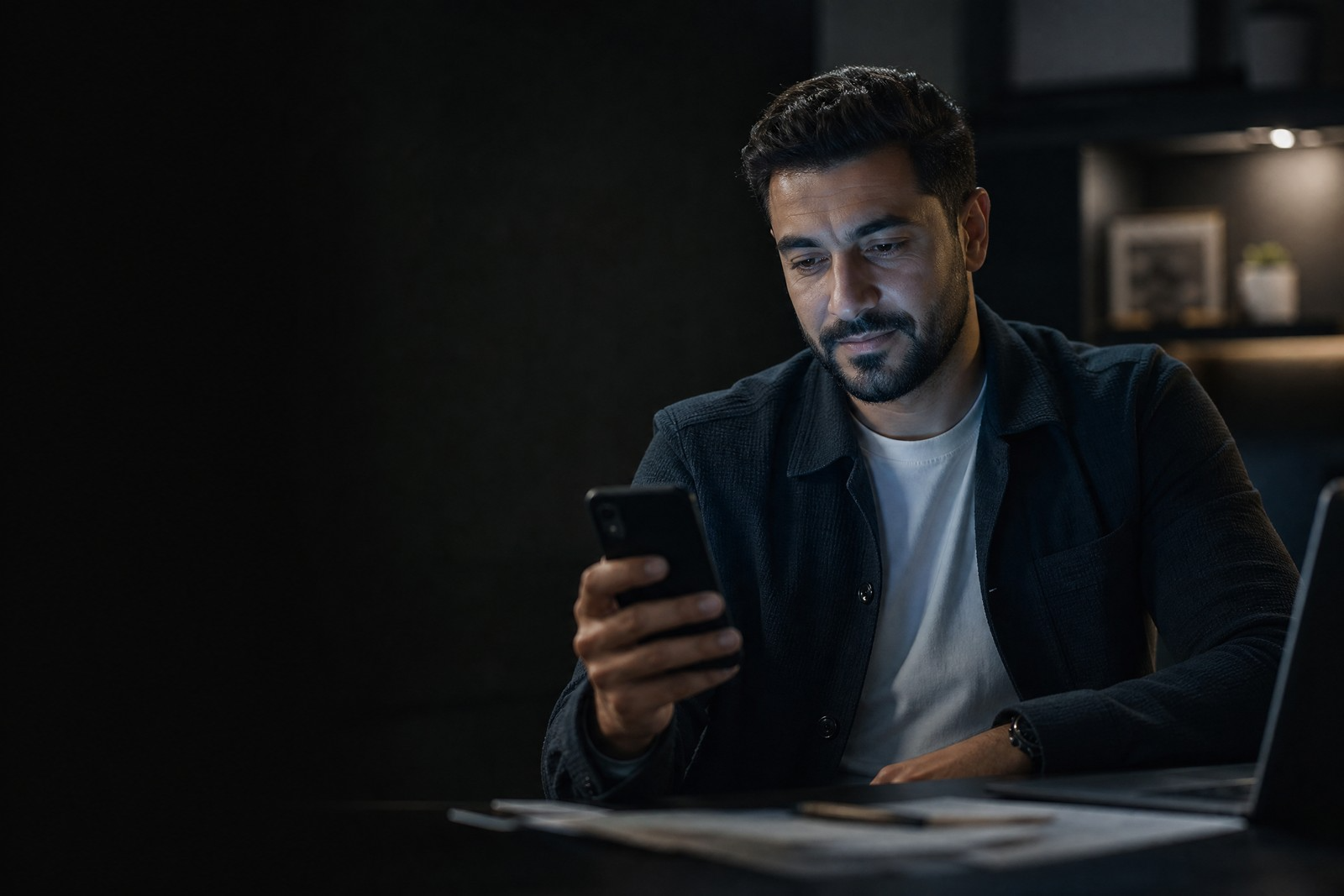 Contractor on phone messaging