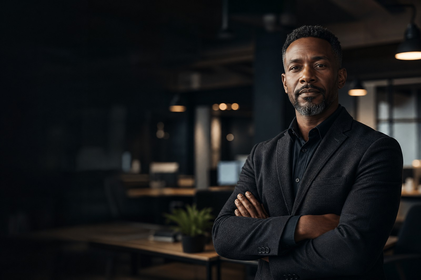 Black male business owner, arms crossed
