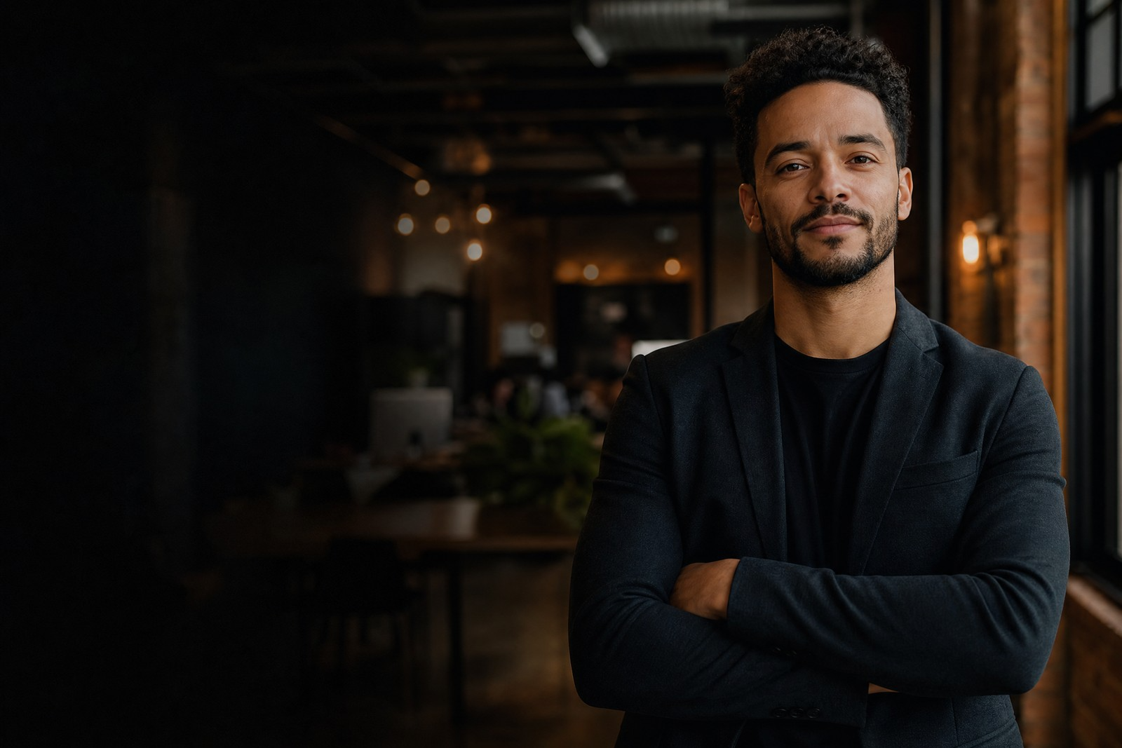 Young mixed-race founder in co-working space